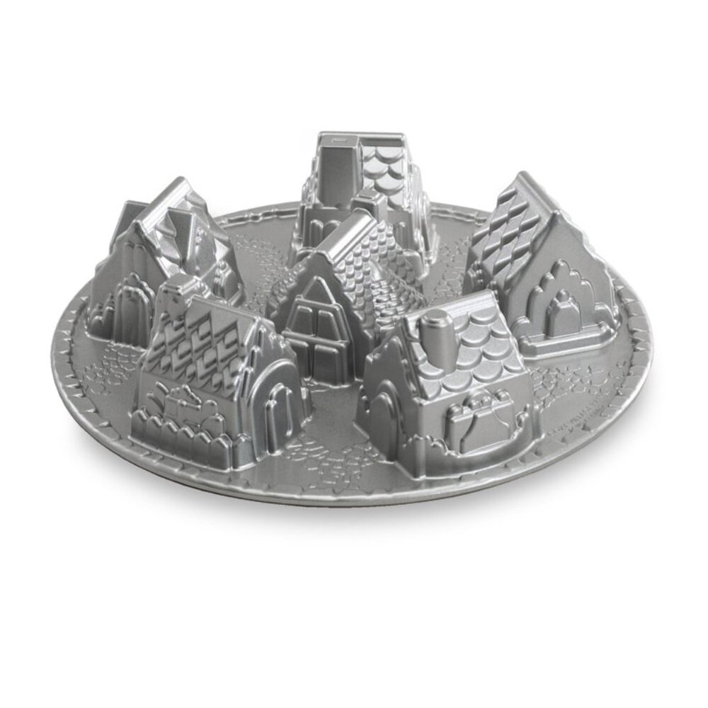 Nordic Ware Cozy Village Pan Silver Christmas Holiday Cakelet Pan 6C Aluminum